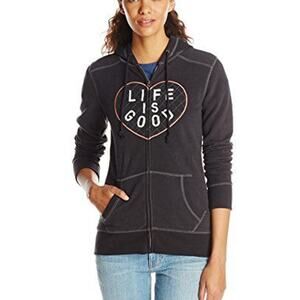 LIFE IS GOOD Women's Size XXL All Good Zip Heart Hoodie Night Black